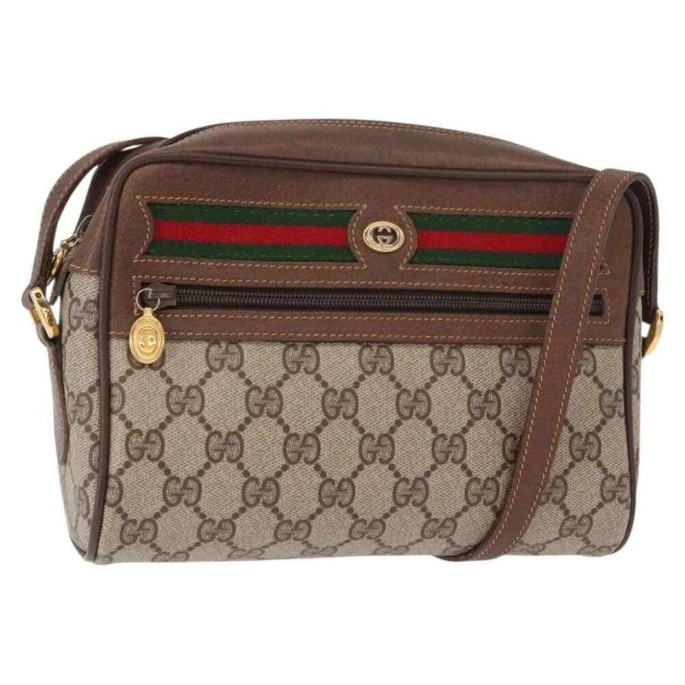 GUCCI GG Supreme Web Sherry Line Bag PVC Beige Red - Picture 2 of 16